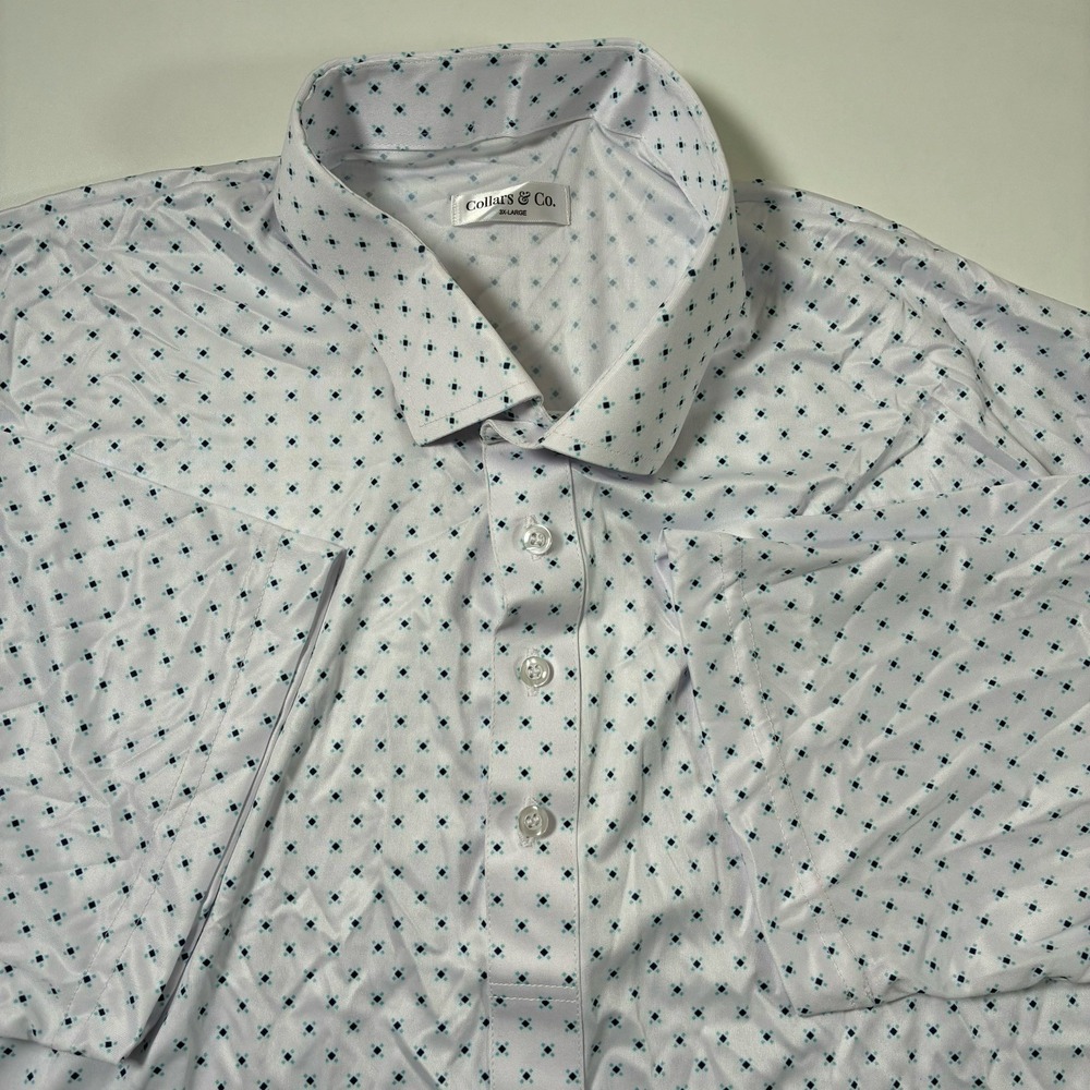NEW Collars and Co. Dress Polo Shirt 3XL White Geometric All Over AOP